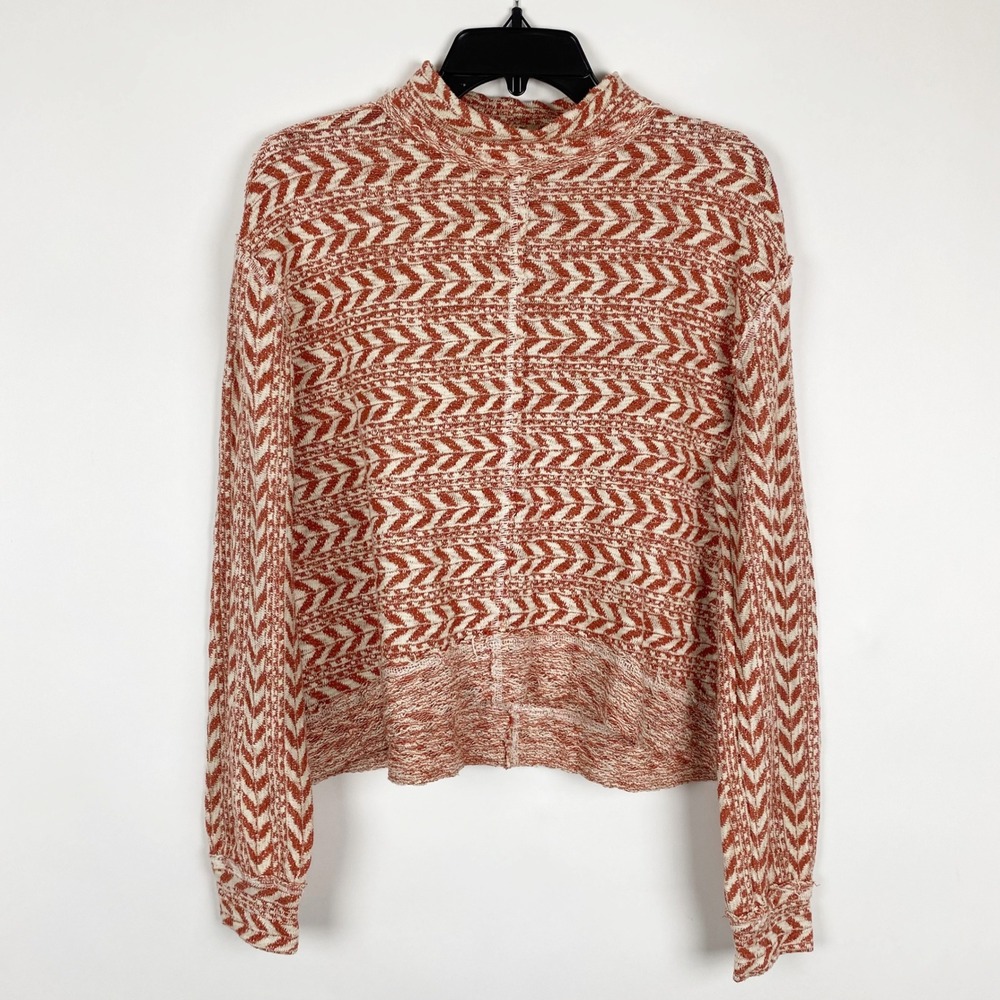 BKE Chevron Herringbone Mock Neck Sweater Womens‎ Large Rust Orange
